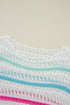 White Striped Hollowed Crochet Loose Fit Sweater